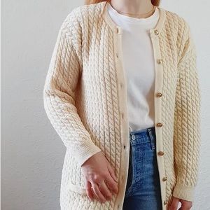 vintage knit merino wool cardigan || cream yellow